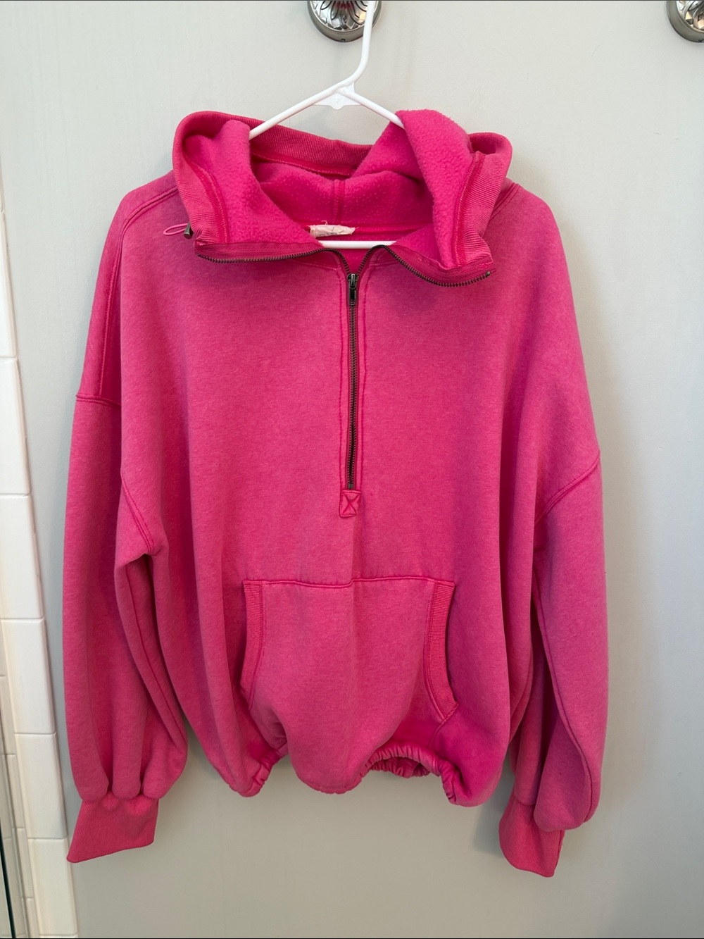BiBi Bright Pink Half-Zip Cowl Pullover Sweater